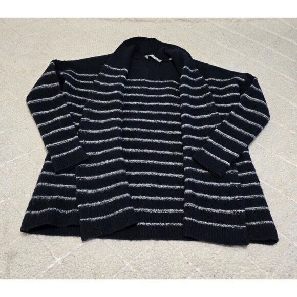 Vince Womens Black Striped‎ Cardigan Wool Blend Long Sleeve Open Front Size L - Picture 2 of 10